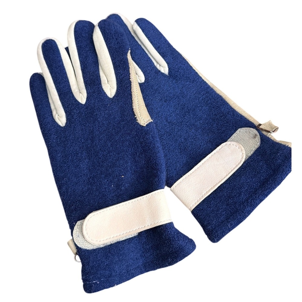 Vintage European Leather Suede Gloves Equestrian Retro Mod Blue White Sporty
